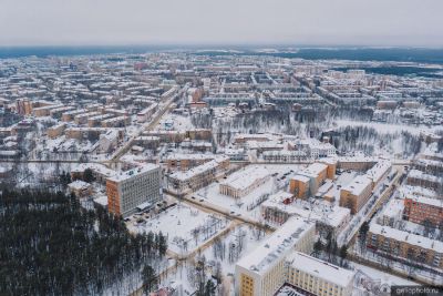 Центр Ухты с высоты зимой фото