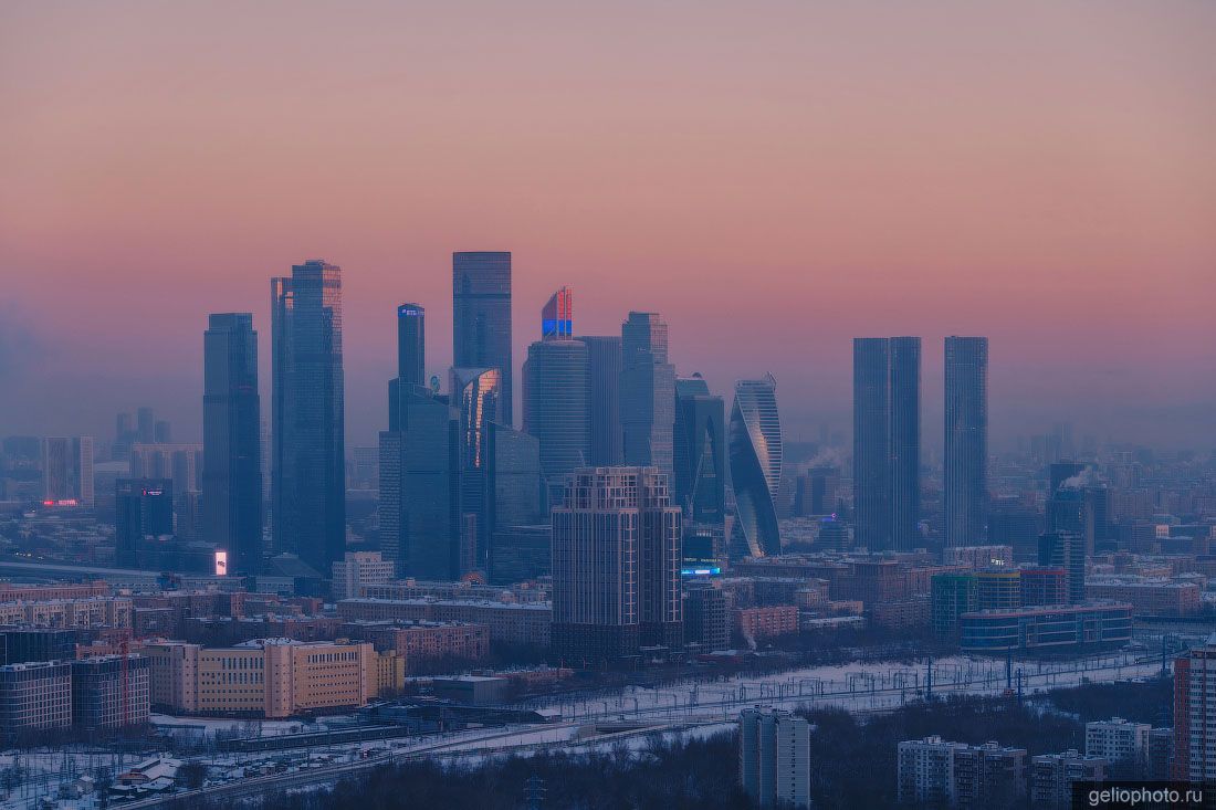 Москва-Сити зимой с высоты фото