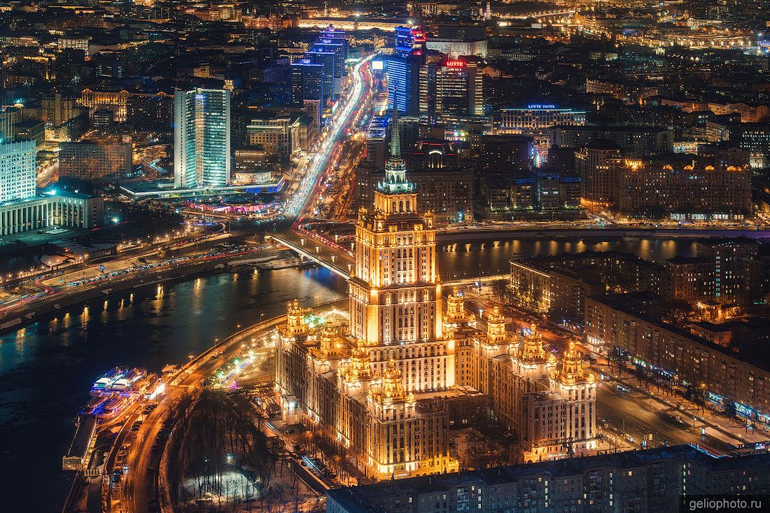 Гостиница Украина в Москве вечером с высоты фото