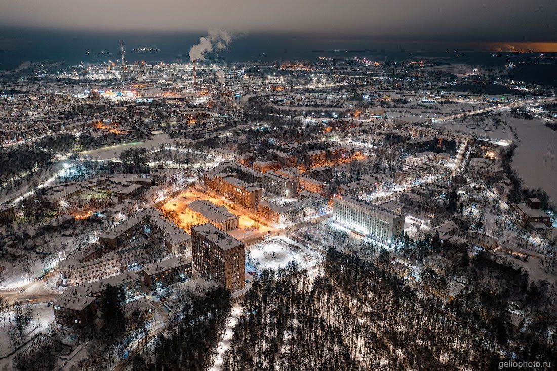 Центр Ухты вечером с высоты фото