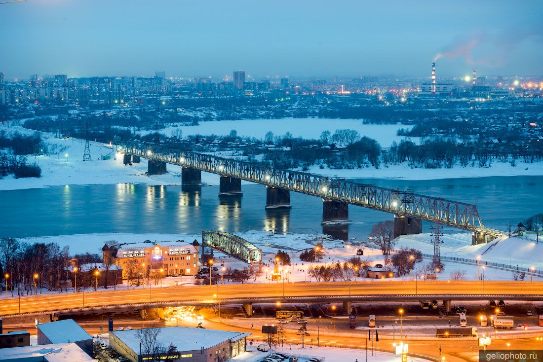 ЖД мост в Новосибирске зимой фото