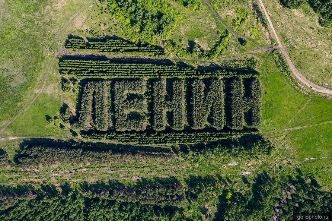 Надпись Ленин в Омской области с высоты фото