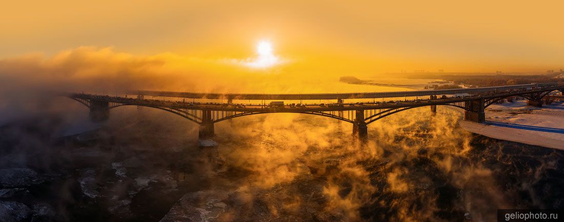 Панорама Октябрьского моста в Новосибирске фото