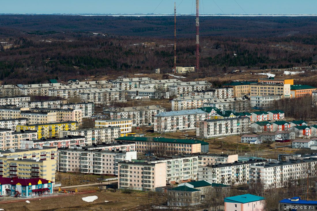 Жилые дома в Охе с высоты фото