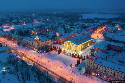 Центр Прокопьевска вечером с высоты фото