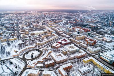 Советский сквер в зимнем Петрозаводске с высоты фото