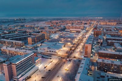 Улица Ленина в Воркуте с высоты фото