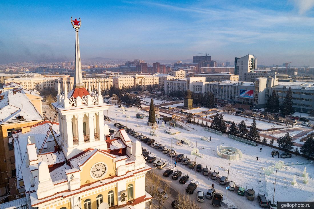 Площадь Советов в Улан-Удэ зимой с высоты фото