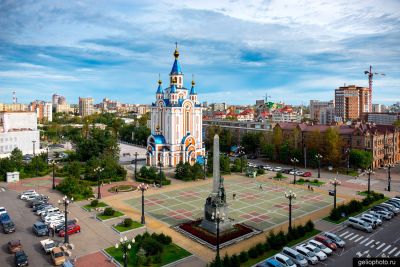 Комсомольская площадь в Хабаровске с высоты фото
